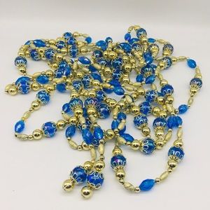 95"  X  2 Long strings of Pretty ABS Blue and Gold Beads Over 15 Feet!